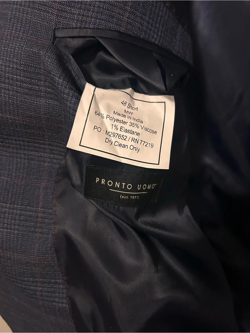 Pronto Uomo Navy Plaid Sport Coat Subtle Burgundy Windowpane. Modern fit stretch